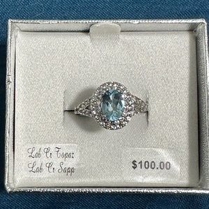 Blue Topaz White Sapphires Sterling Silver Ring